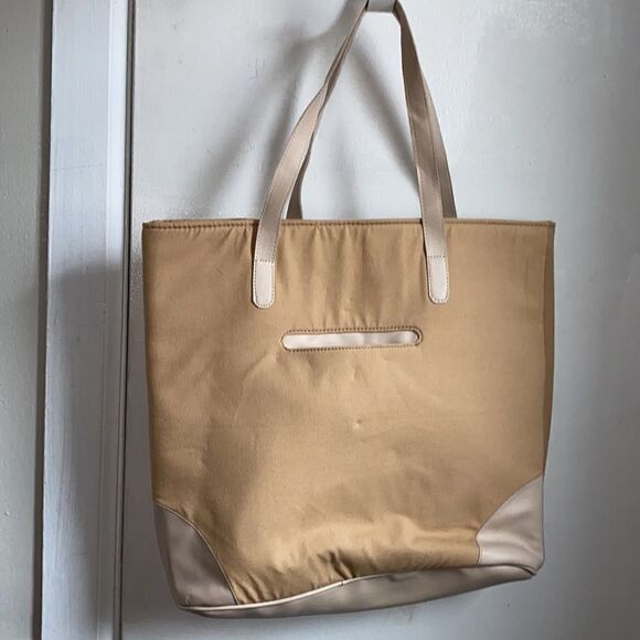 OCTOBER JAIPUR Tote Bag Canvas Tan Vegan Leather NWT! - Picture 5 of 8